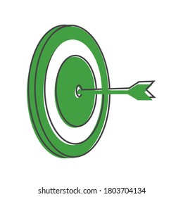 Vector image of target pierced arrow. Flat vector illustration dart icon cartoon style on white isolated background.
