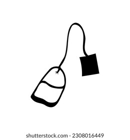 Vector image of a tea bag in doodle style. Hand-drawn style on a white background.