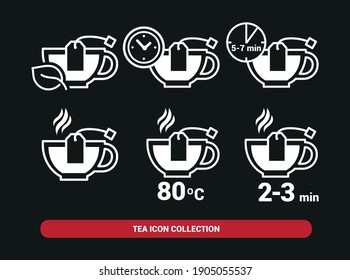 Vector image. Tea drink icon. Tea preparation time and temperature.