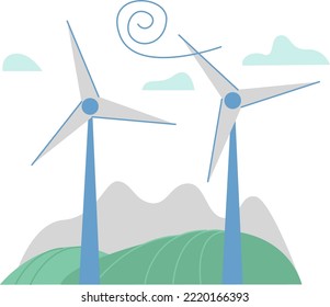 Vector image of technologies of energy production with the help of wind. Environmentally friendly and safe modern power generation
