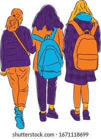 Imagen vectorial de los estudiantes adolescentes que van a la escuela