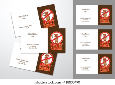 Vector Imagen de Plantillas de tres tarjetas de visita marrón-blanco con Imagen de dibujos animados de divertidas cucarachas marrones con diferentes acciones y la inscripción "Control de plagas" sobre un fondo gris. Tarjetas de Vector