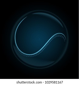 Vector image of a tennis ball made of illuminated shapes. Illustration consisting glowing lines, points and polygons in the form of a ball the sport of tennis. Abstract 3D neon wireframe concept.