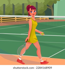 vector image of a tennis player; illustration of a tennis court, tennis player; sports picture about tennis