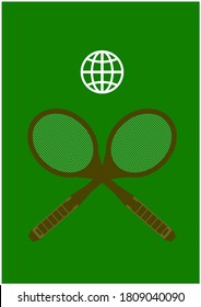 Imagen vectorial de un cartel de un torneo de tenis. Raqueta y pelota para jugar en la cancha de tenis. Raqueta y pelota en una pista verde de hierba. Cartel. Plantilla con lugar para el texto. Folleto. Bigboard.