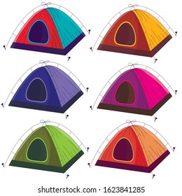 vector image of tents isolated on white background, camping