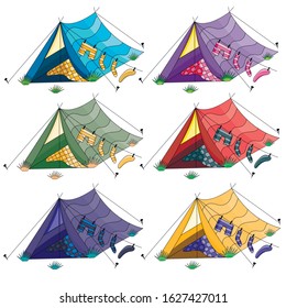 vector image of tents isolated on white background, camping