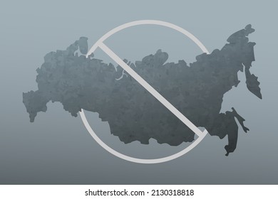 Vector image of the territory of Russia inside the forbidding sign. Finding Russia under sanctions.