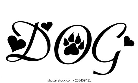 Vector image of text with dog paws.