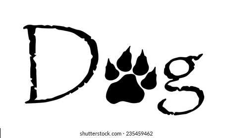 Vector image of text with dog paws.