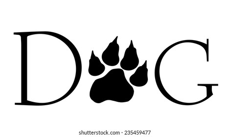 Vector image of text with dog paws.