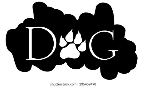 Vector image of text with dog paws.
