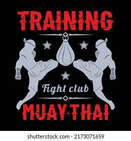 Vector image of the Thai boxer.  Fighter of the ring. Sports poster. Illustrations for t shirt print. Grunge style. An inscription - Thai boxing, training.