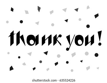 Vector image of thank you, black color, confetti in the white  background