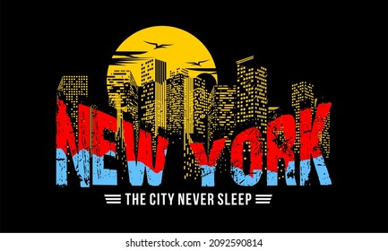 Imagen vectorial que dice NUEVA YORK, LA CIUDAD NUNCA DURA.
Esta imagen se puede usar para camisetas u otros fines gráficos.