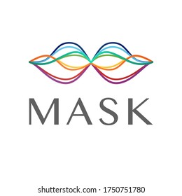 Vector image of a theater mask on a face made of smooth colorful lines with a gradient. Eye mask hiding a person. Logo, icon, sign for theatrical production, sex shop, art, festival, carnival costume.