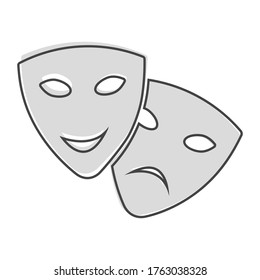 Vector Image Theatrical face mask. Drama and comedy, laughter and crying cartoon style on white isolated background.
