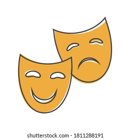 Vector Image Theatrical face mask. Drama and comedy icon cartoon style on white isolated background.