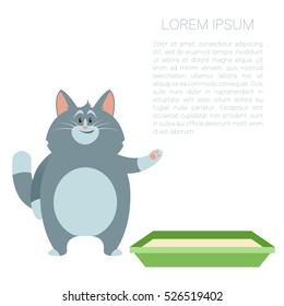 Vector image of thebanner with cat and its litter