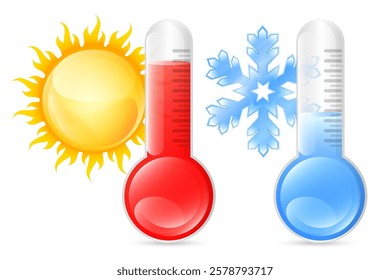 Vector image of thermometer in cartoon style. Weather forecast for heat or cold. Element for your design.