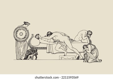 Vector image - Thetis delivers new armor to mourners Achilles (Iliad)