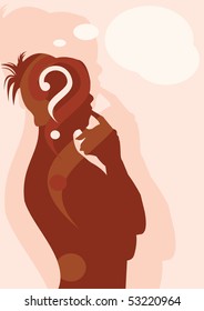 vector image of thinking girl. there is a blank area for your ideas