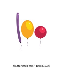 Vector image of three air balloons. Yellow, purple and red colors. Isolated image. The original image. Universal use.