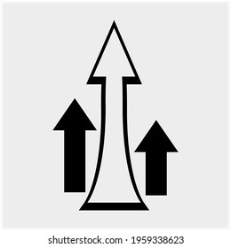 Vector image. Three arrows up icon. Black arrow sticker.