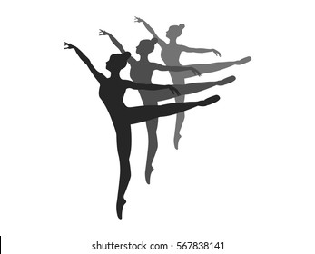 Vector image of three ballerinas standing on one leg on a white background