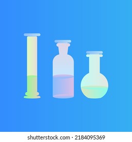 Vector image three beakers for chemical reagents on a blue background