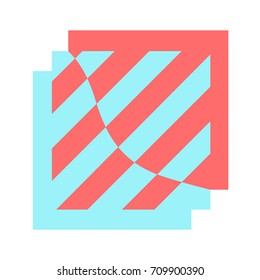 Vector image of three color squares. Isolated blue and red image on a white background. Logo, diagonal and intersection, for the two companies, the union of the parties, different materials.