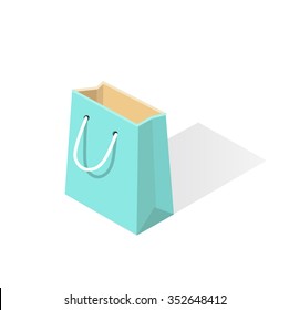 Imagen vectorial de una bolsa de compras tridimensional. Ilustración isométrica vectorial. 