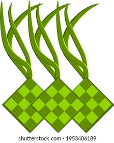 Vektorbild von drei Ketupat-traditionellen indonesischen Lebensmitteln aus Kokosnussblättern