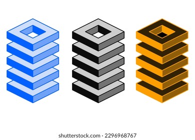 Vektorbild von drei mehrfarbigen quadratischen Pyramiden