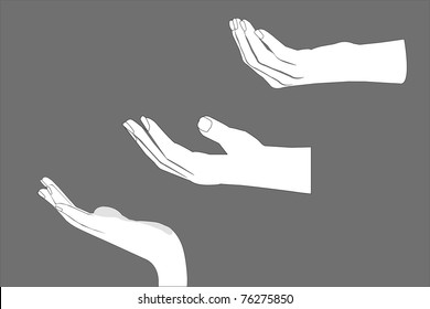 Vector image of three people's hands, taking, asking for something