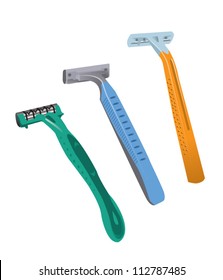 Vector image of three razors, isolated on white background