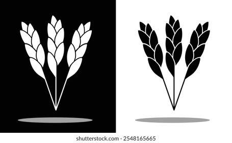 vector image of three rice plants with simple stalks with gold gradations and a black and white background