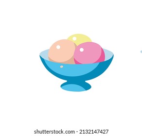 Vector image of three scoops of ice cream in a vase on a white background