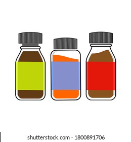vector image of three small bottles filled with colored liquid