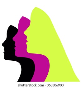 Vector image of three women's faces, conceptual logo design.