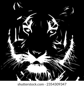 Vector image of tiger head with black and white gradient background black