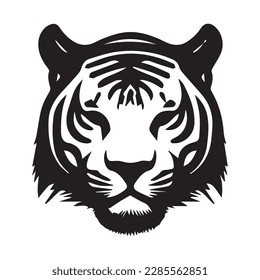 Vector image of a tiger head on a white background. Silhouette svg illustration.