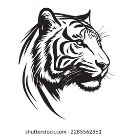 Vector image of a tiger head on a white background. Silhouette svg illustration.