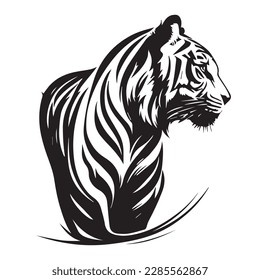 Vector image of a tiger head on a white background. Silhouette svg illustration.