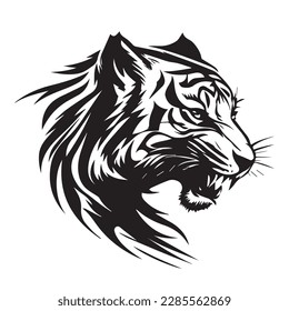 Vector image of a tiger head on a white background. Silhouette svg illustration.