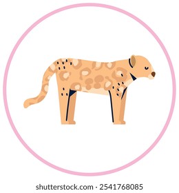 Vector image of tiger icon inside a circle with pink line