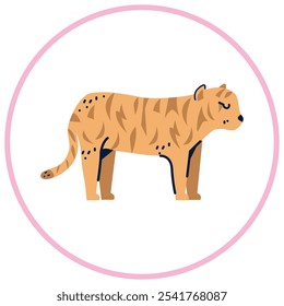 Vector image of tiger icon inside a circle with pink line