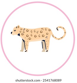 Vector image of tiger icon inside a circle with pink line