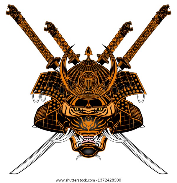 Vector Image Tiger Samurai Katana Helmet Stock Vector (Royalty Free ...