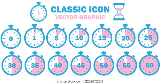 Imagen vectorial del temporizador. El icono del reloj. un conjunto de iconos de progreso de carga